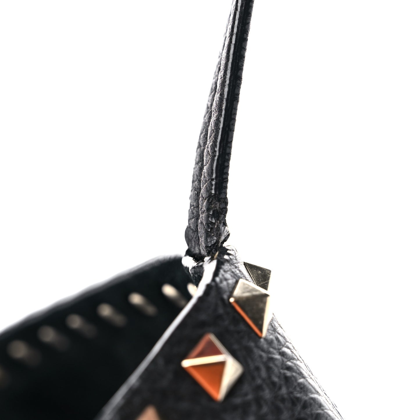 Grained Calfskin Rockstud Shoulder Tote Black