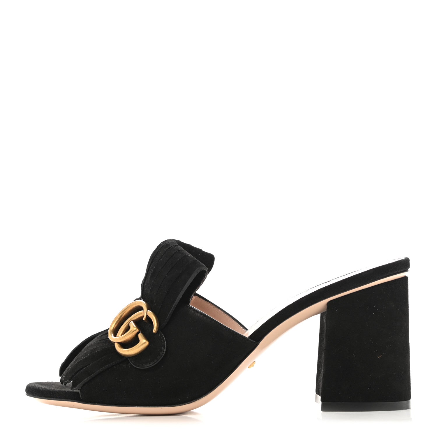 Gucci Kid Scamosciato GG Marmont Fringe 75mm Slide Sandals 39.5 Black 1 of 9