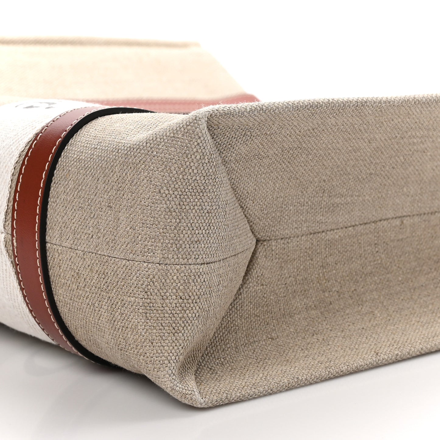 Linen Calfskin Medium Woody Ribbon Tote White Brown