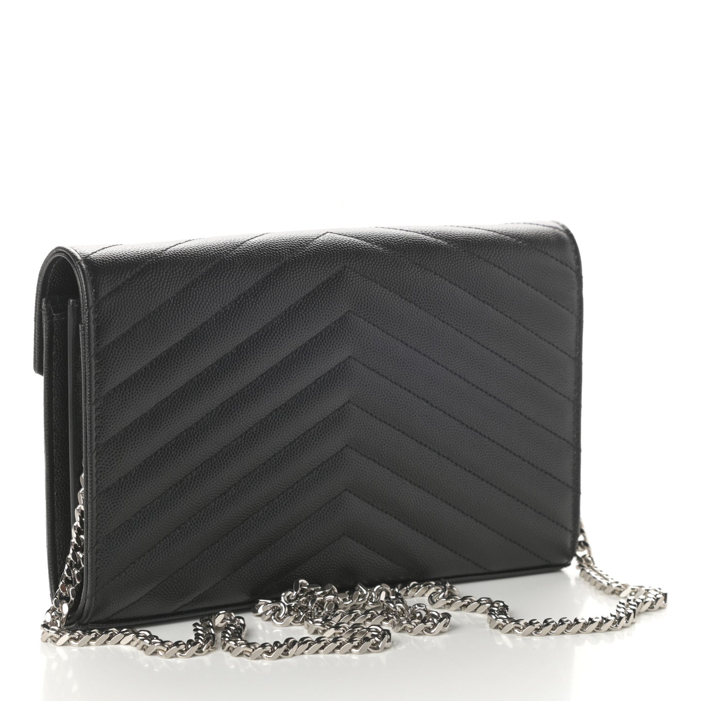 Grain De Poudre Matelasse Chevron Monogram Chain Wallet Black
