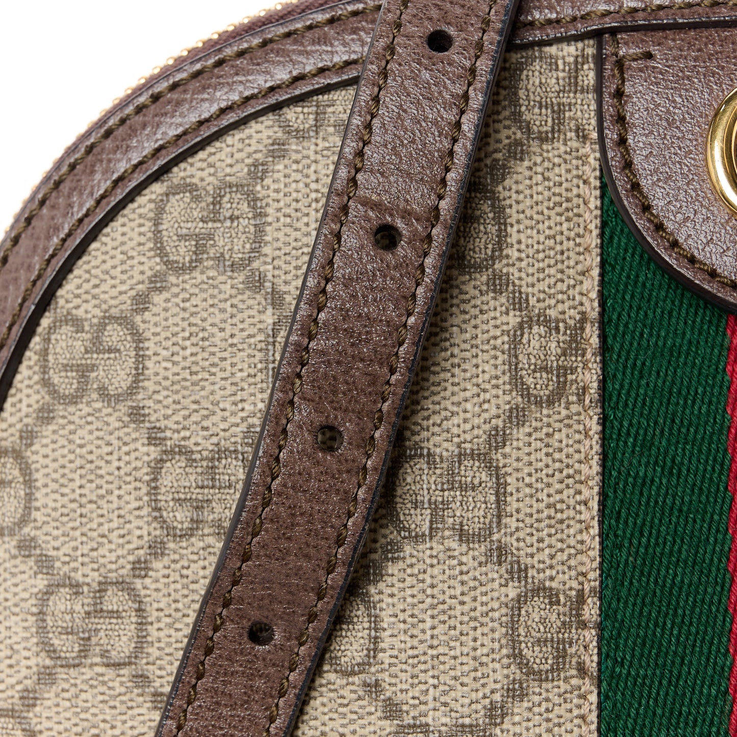 GG Supreme Monogram Textured Dollar Calfskin Web Small Ophidia Dome Shoulder Bag Beige Ebony New Acero