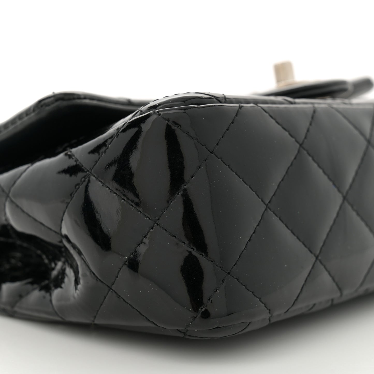 Patent Calfskin Quilted Mini Rectangular Flap Black
