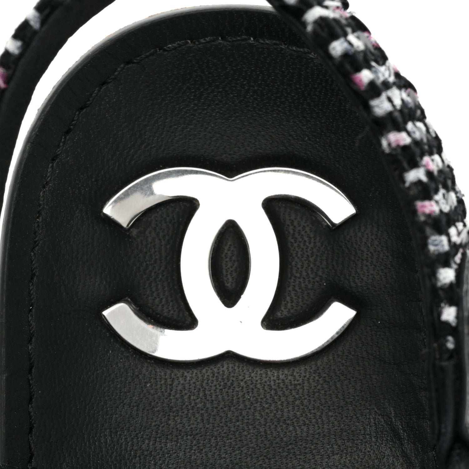 Chanel Tweed Lambskin Crystal CC Sandals 37 Black Multicolor 7 of 13