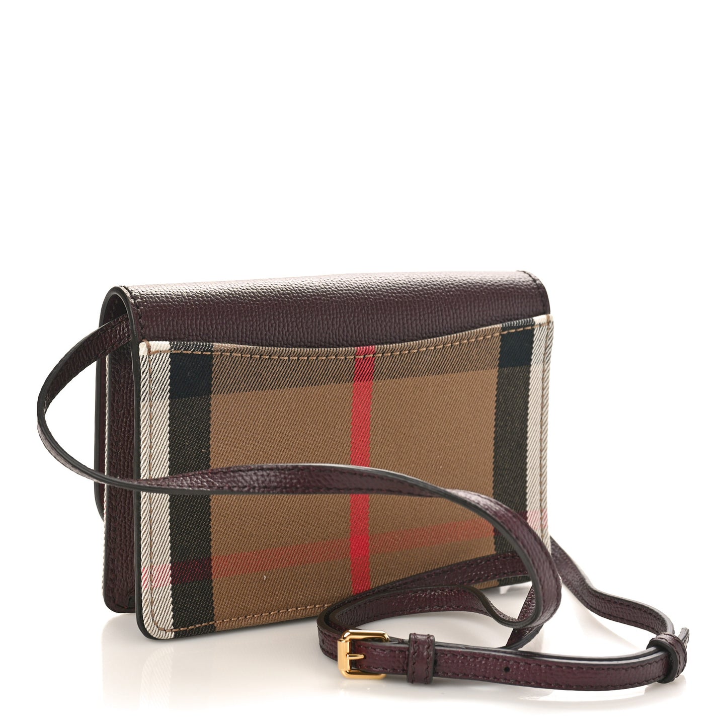 Grained Calfskin House Check Tartan Mix Hampshire Wallet On Chain Mahogany Red