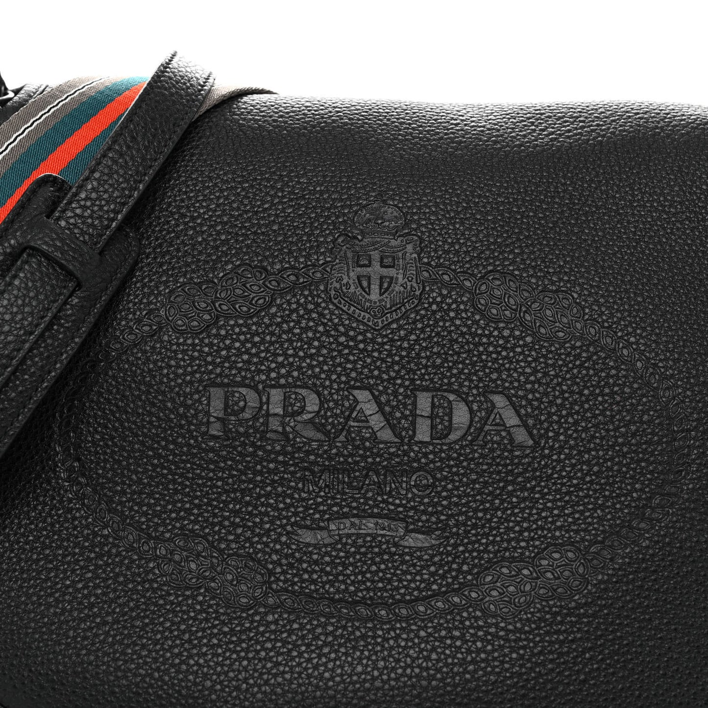 Vitello Daino Embossed Logo Flap Shoulder Bag Black