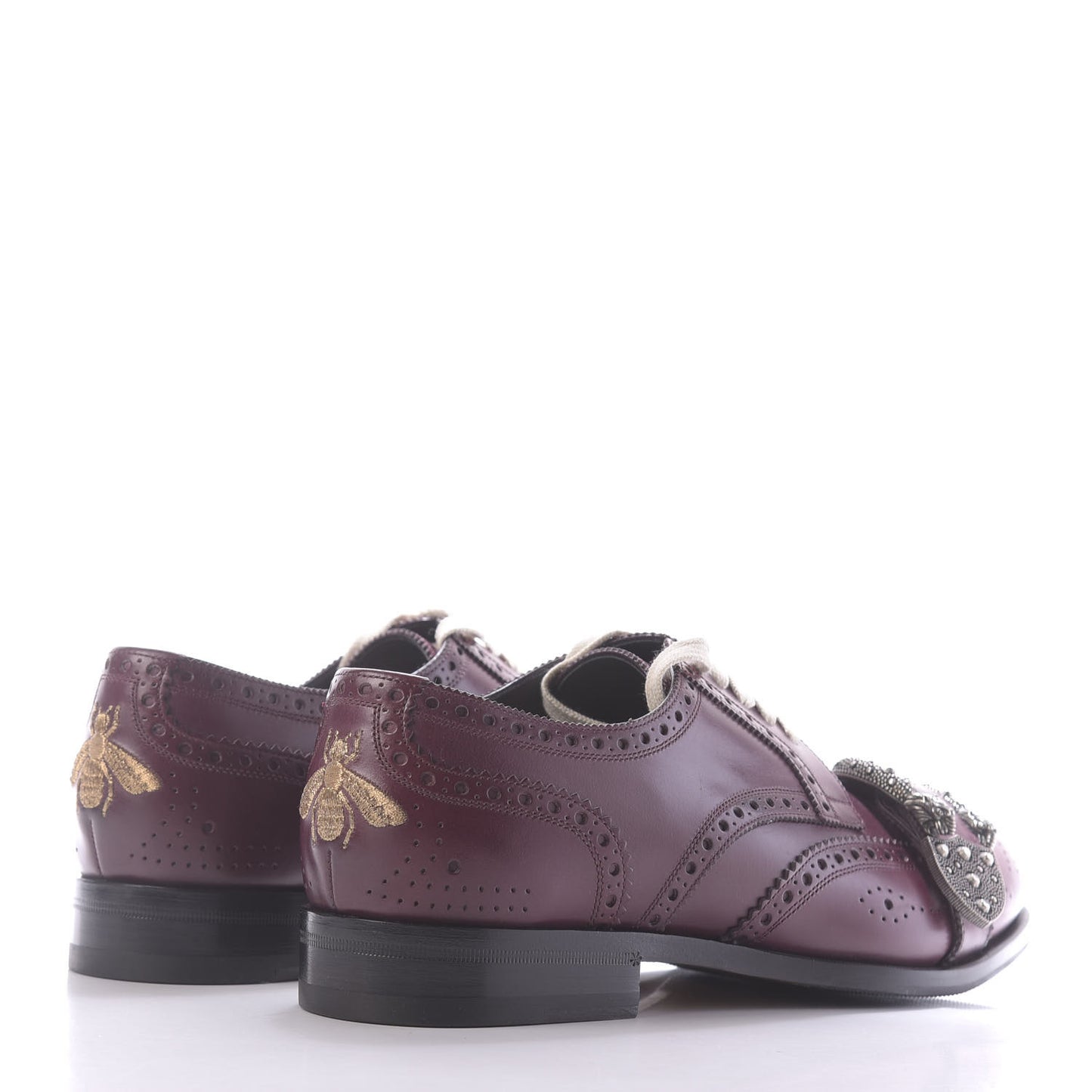 Calfskin Bee Embroidered Mens Queercore Brogue Derby Shoes 9.5 Bordeaux