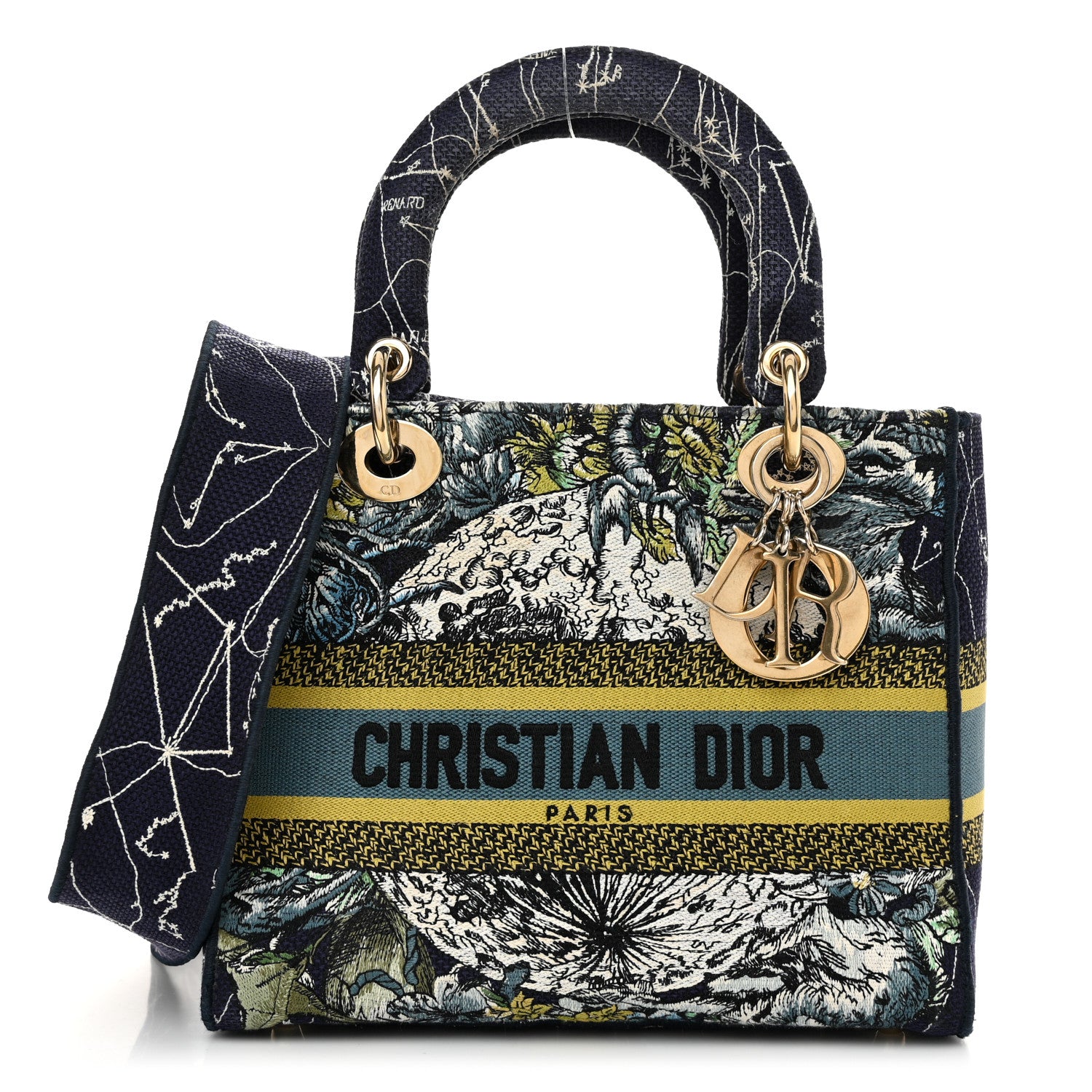 Christian Dior Canvas Embroidered Zodiac Medium Lady D-Lite Blue Multicolor 1 of 12