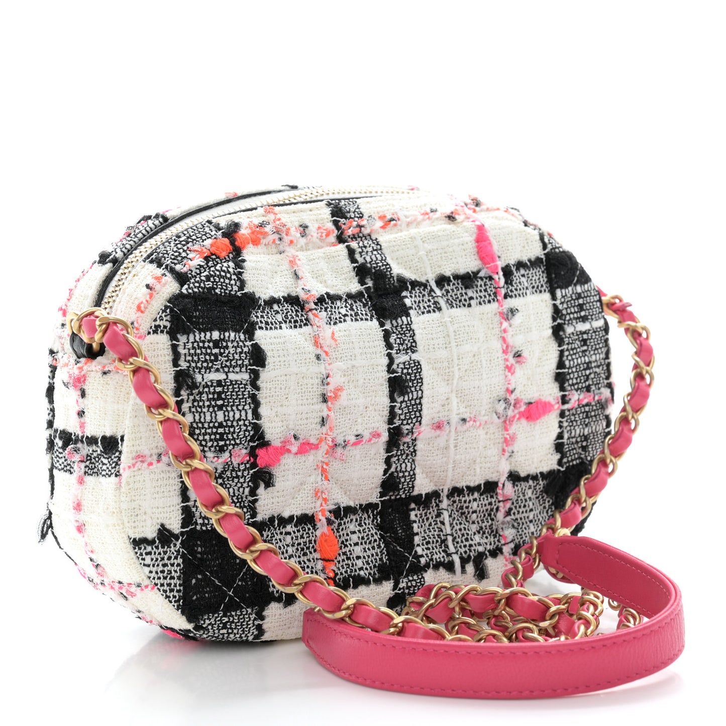 Tweed Lambskin Quilted Coco Midnight Camera Case White Black Multicolor