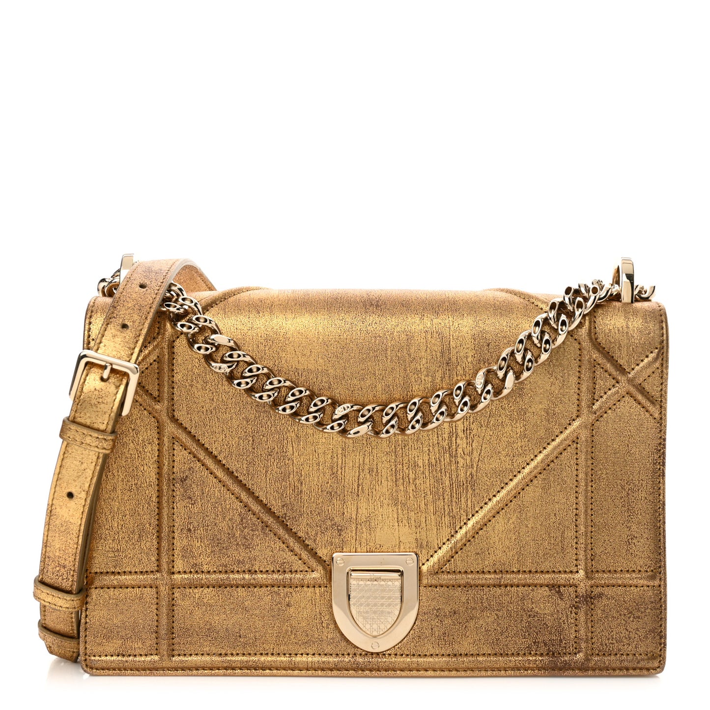 Metallic Brushed Calfskin Small Diorama Flap Bag Gold
