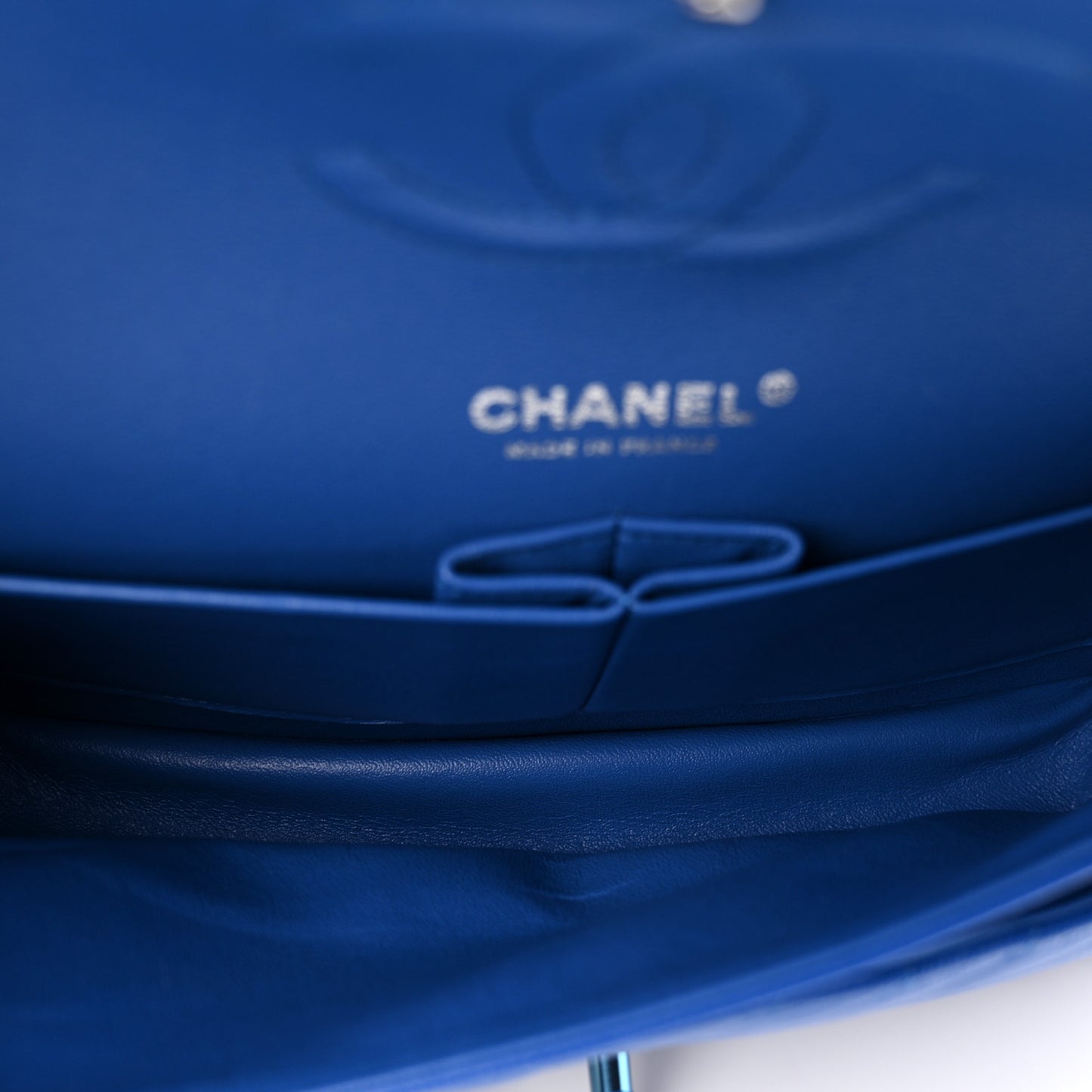 Caviar Chevron Quilted Medium Double Flap Blue