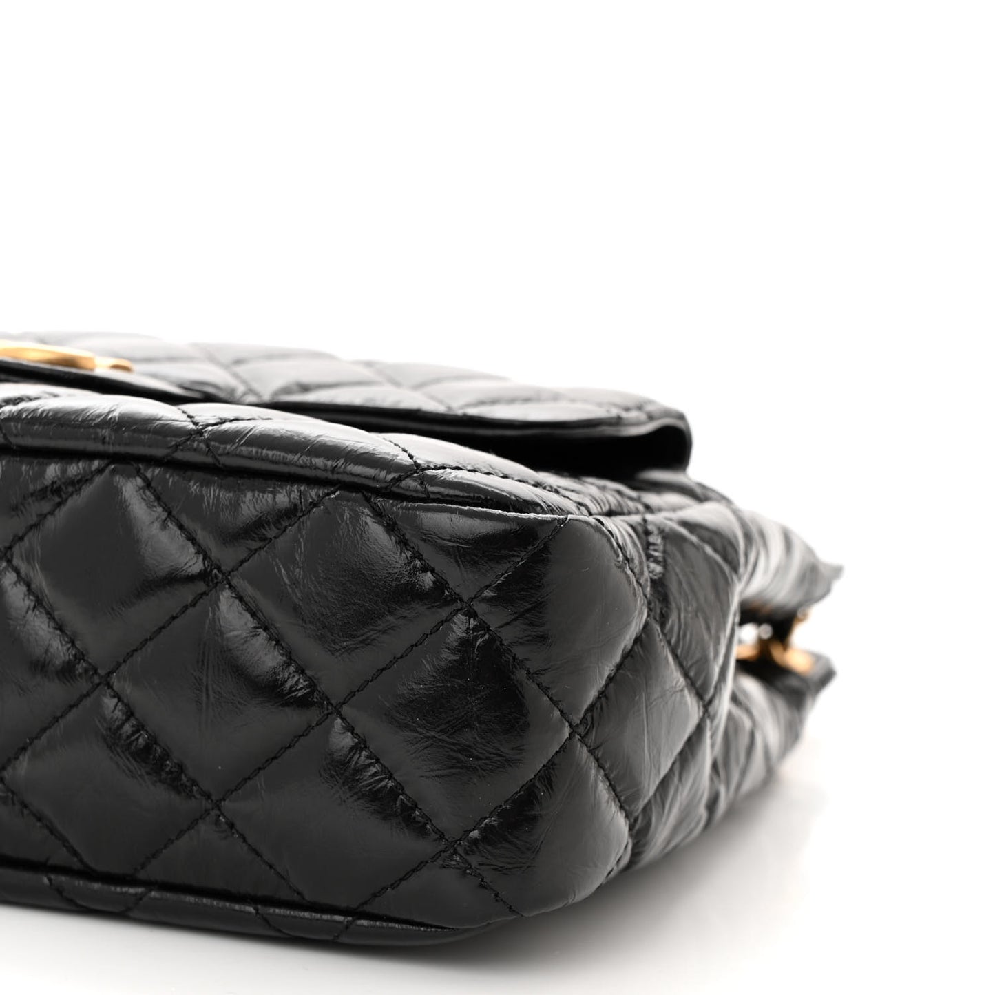 Shiny Crumpled Calfskin Quilted Wavy CC Hobo Black