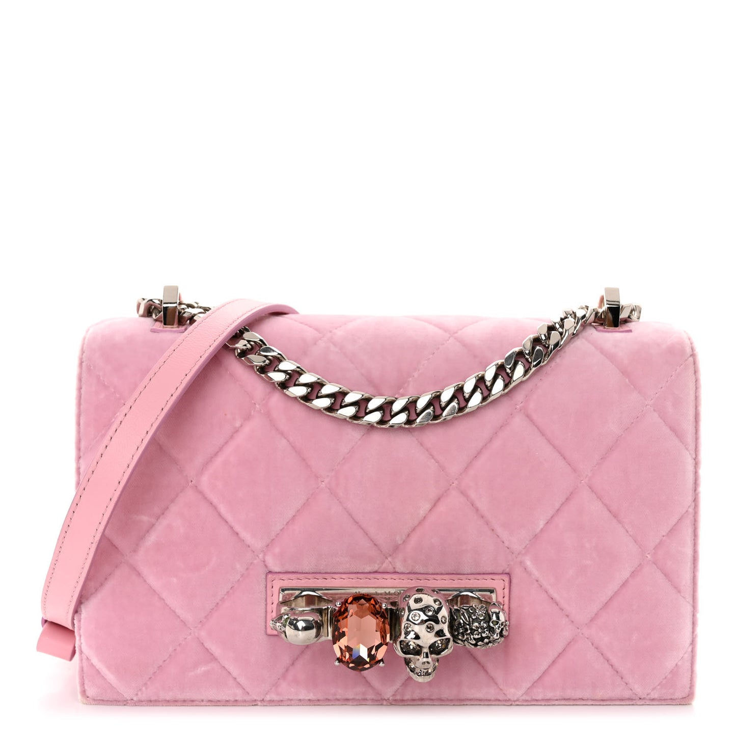 Velvet Quilted Knuckle Duster Shoulder Bag Pink