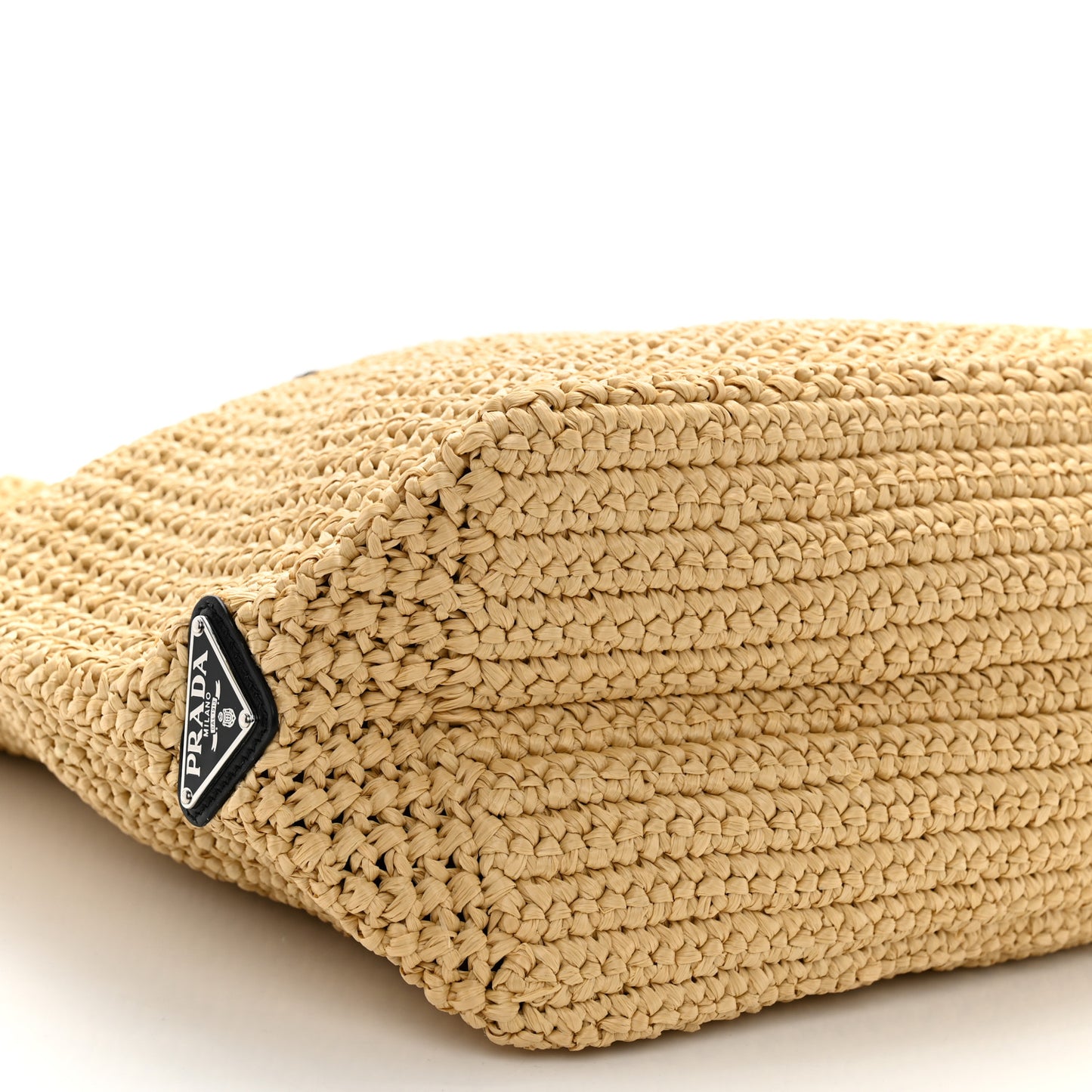 Yarn Raffia Effect Crochet Embroidered Logo Tote Naturale