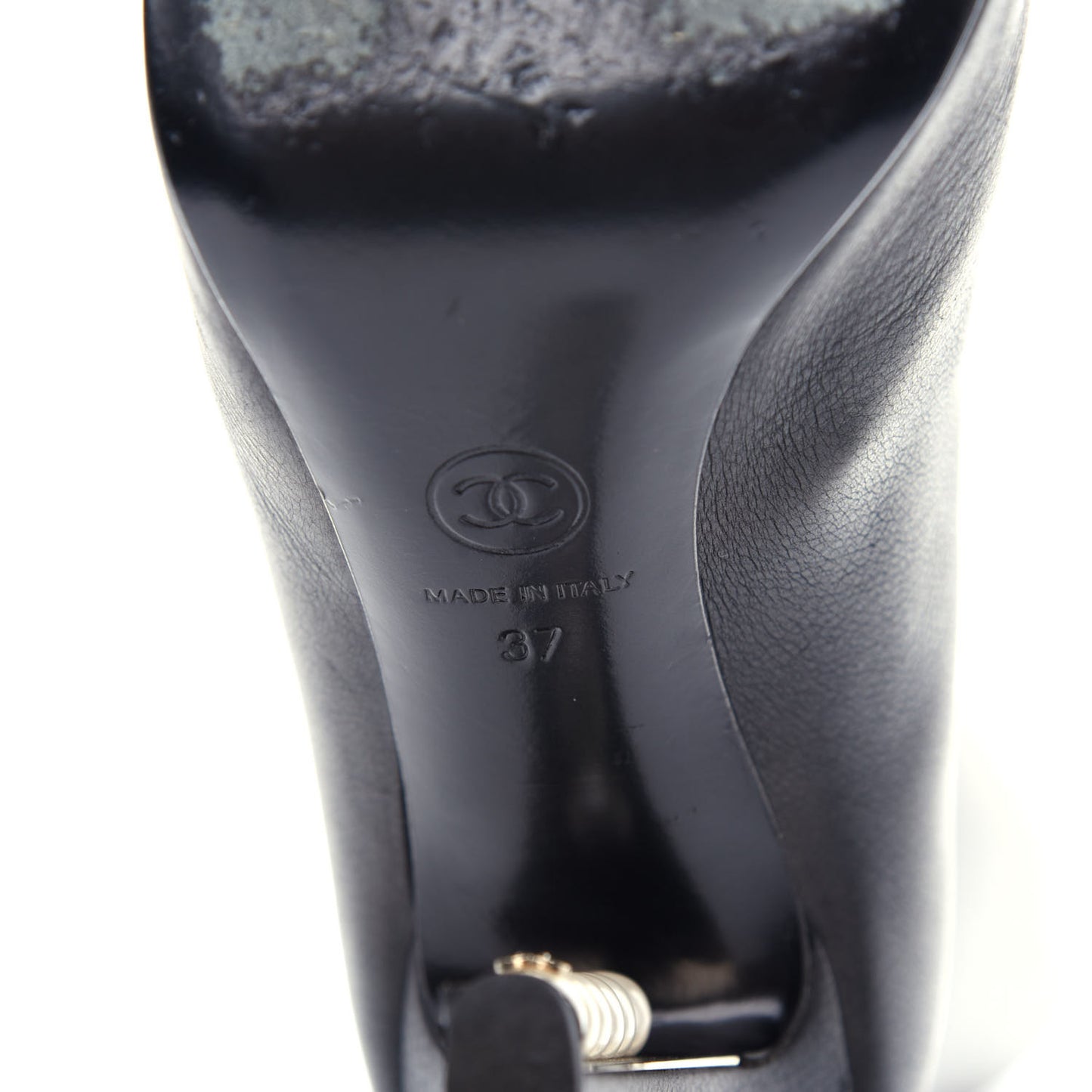 Calfskin Pearl Knee High Boots 37 Black
