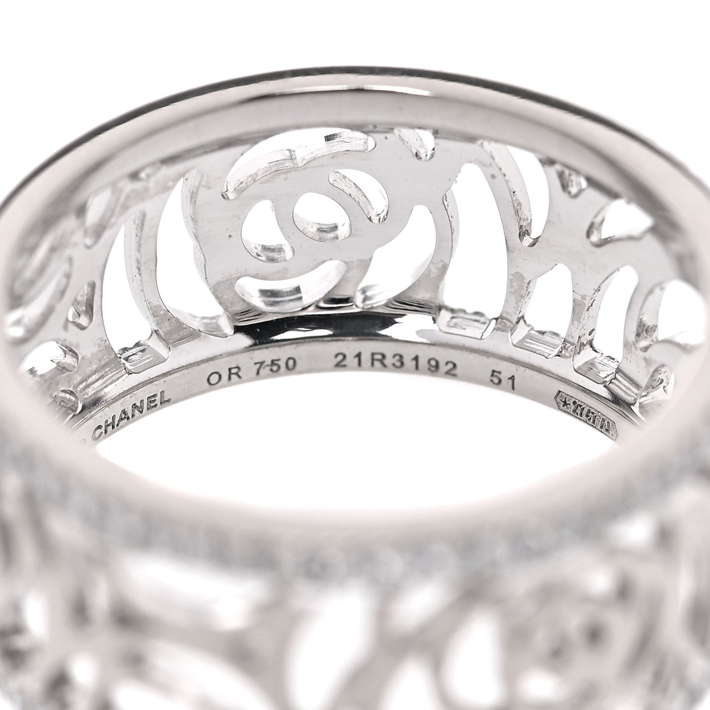 18K White Gold Diamond Camellia Ajoure Band Ring 51 5.75
