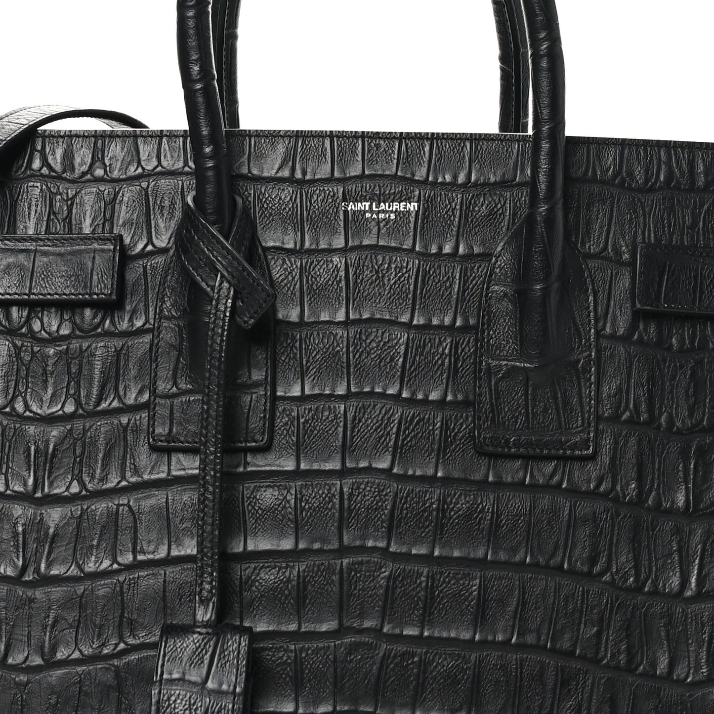 Calfskin Crocodile Embossed Small Sac de Jour Black