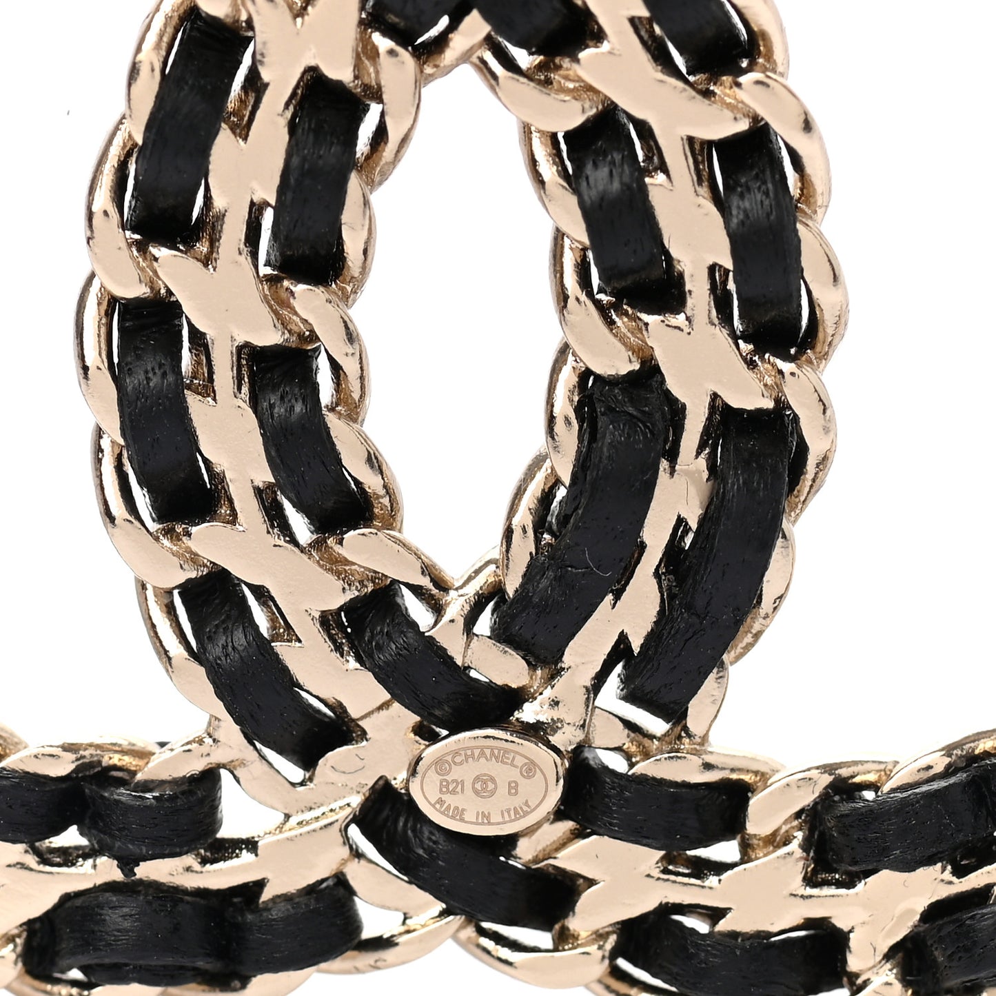 Lambskin Crystal CC Chain Brooch Black Gold