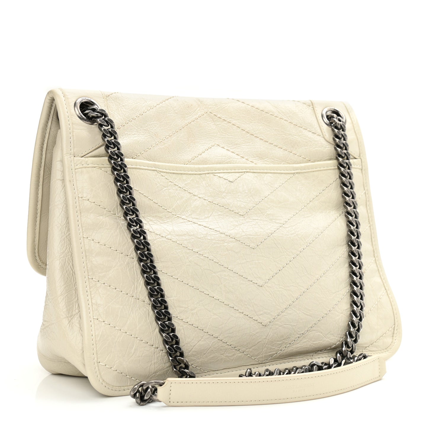 Crinkled Calfskin Matelasse Monogram Medium Niki Chain Satchel Ivory