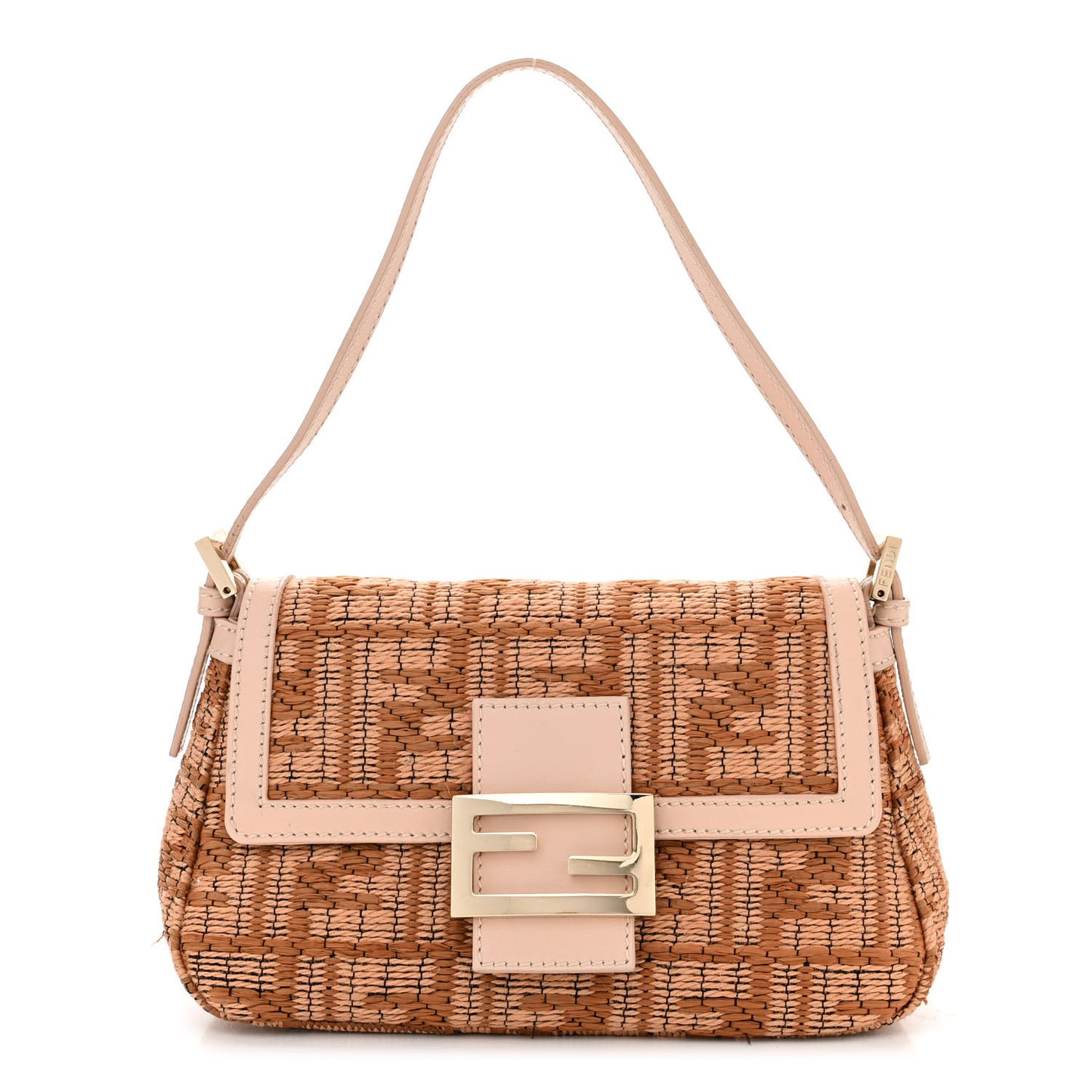 Raffia Mini Mama Baguette Beige Pink
