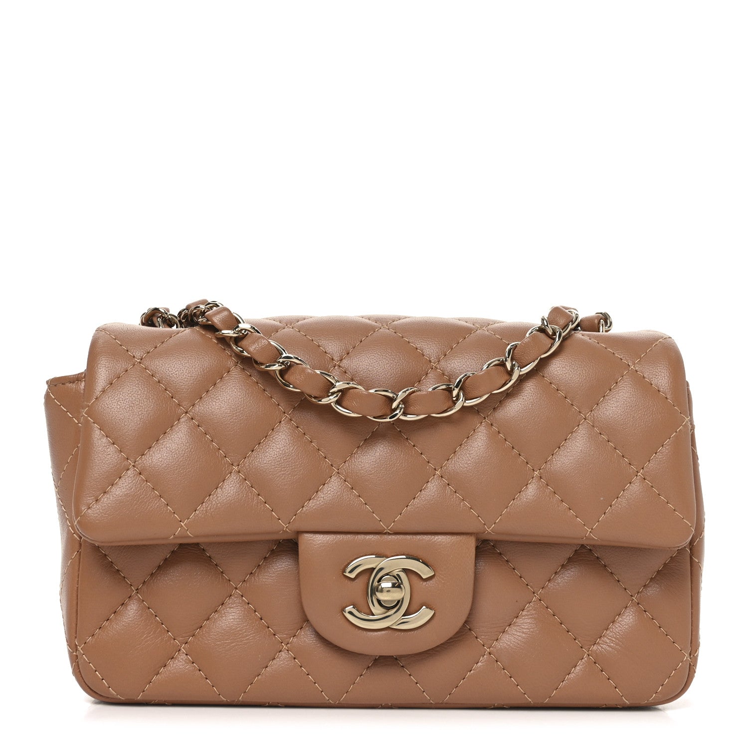 Chanel Lambskin Quilted Mini Rectangular Flap Brown 1798694