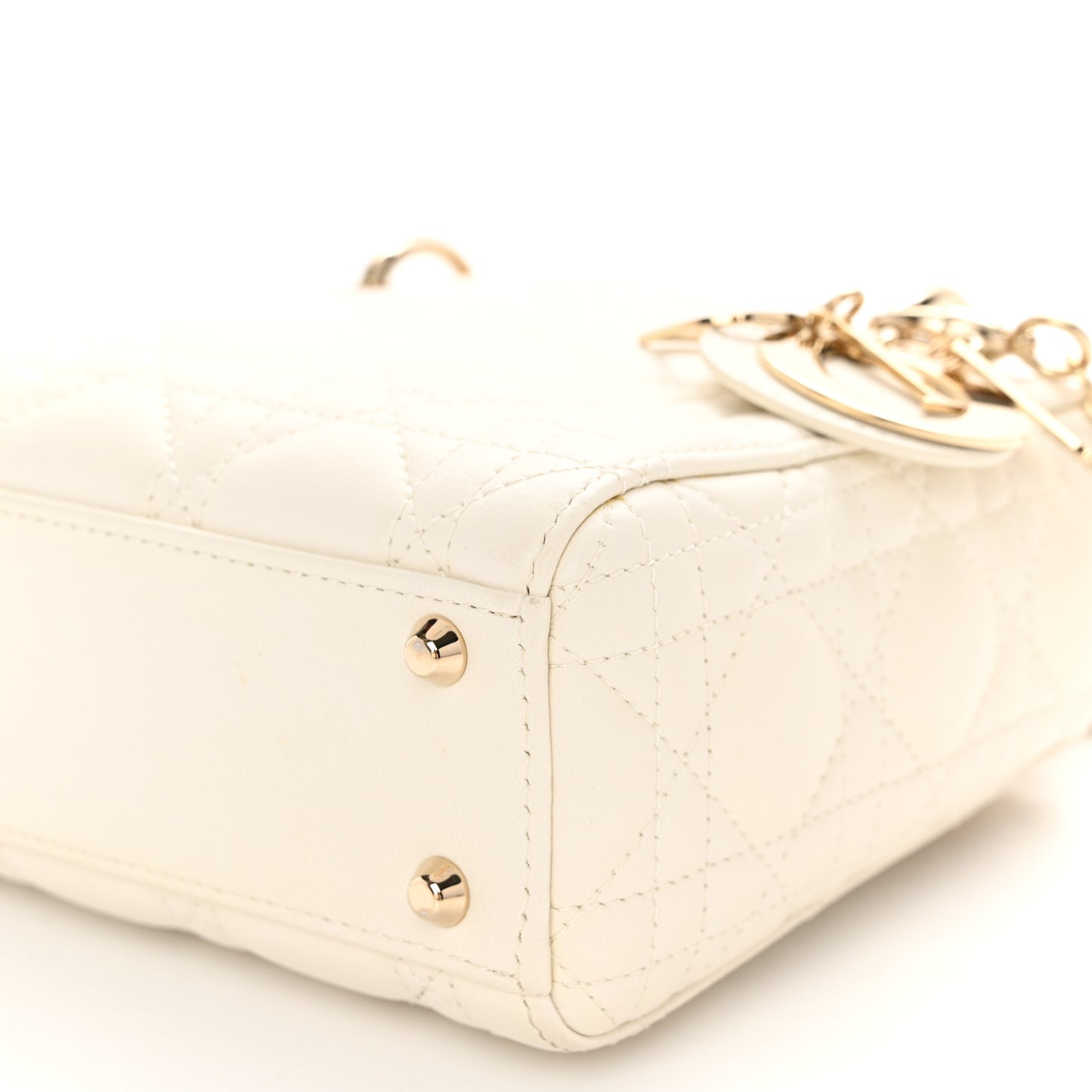 Lambskin Cannage Mini Lady Dior Off White