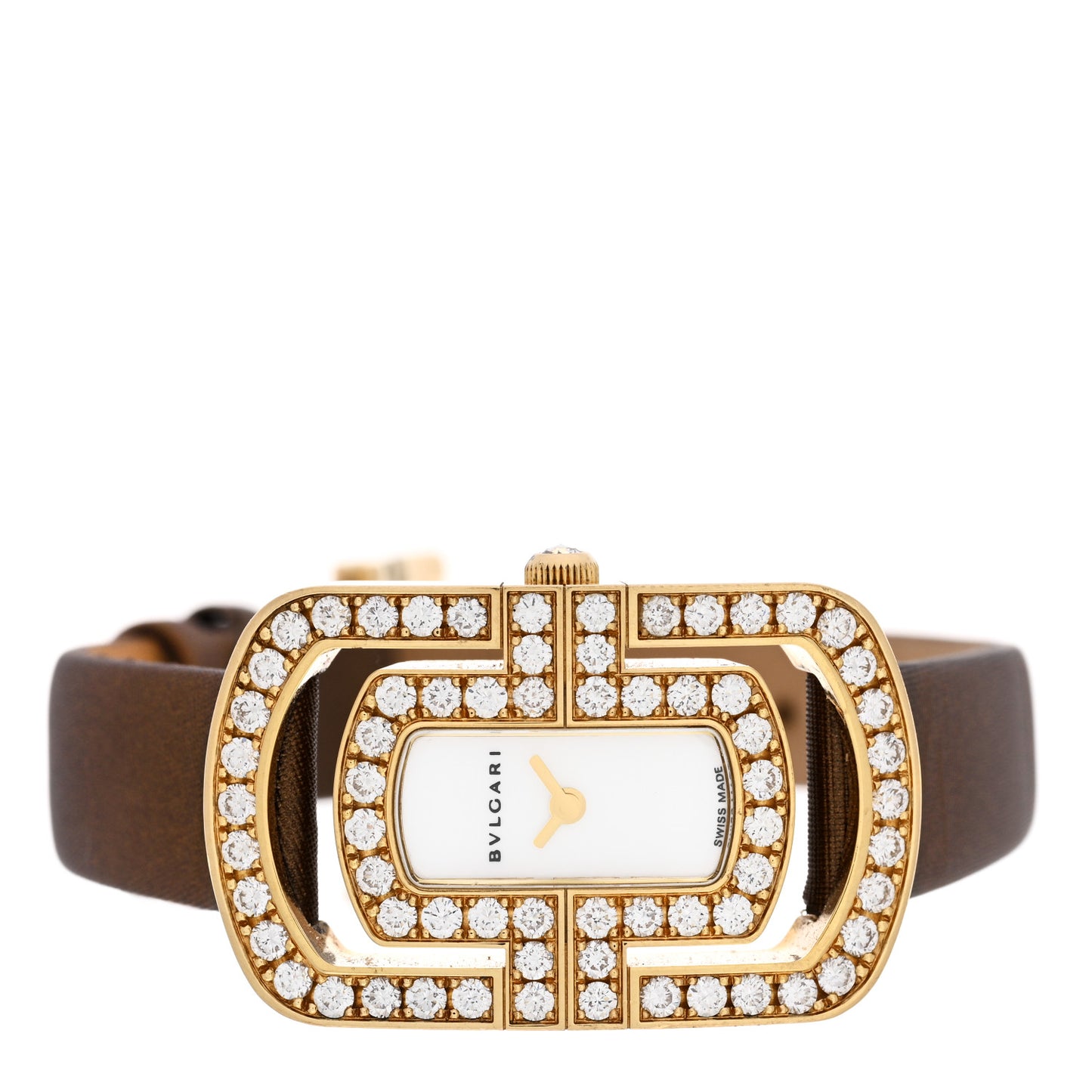 18K Yellow Gold Satin Diamond Bezel 22mm Parentesi Quartz Watch