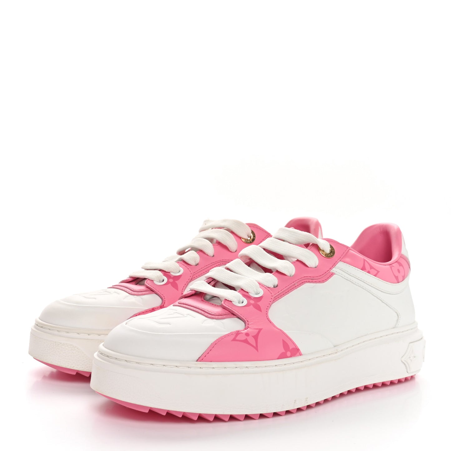 Lambskin Embossed Monogram Time Out Sneakers 38 White Pink