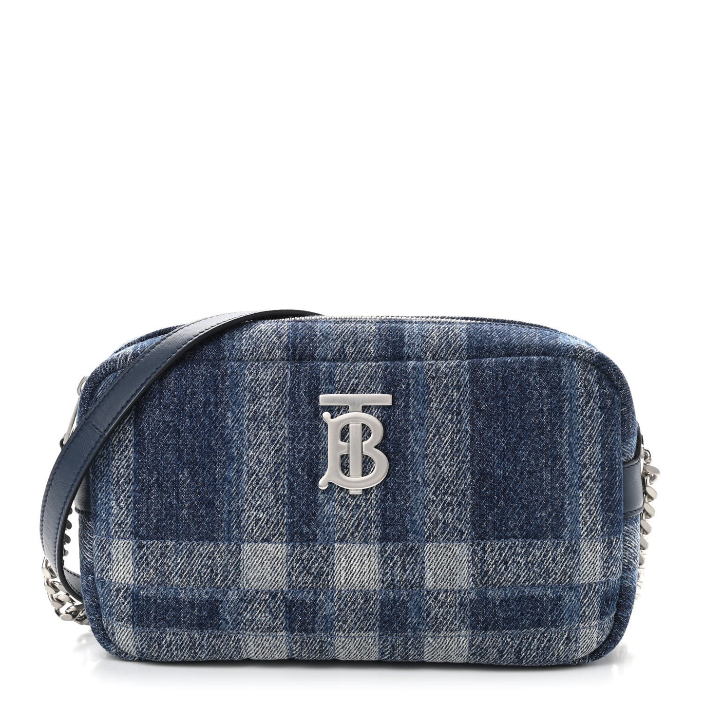 Calfskin Demin Check Small Lola Camera Bag Navy