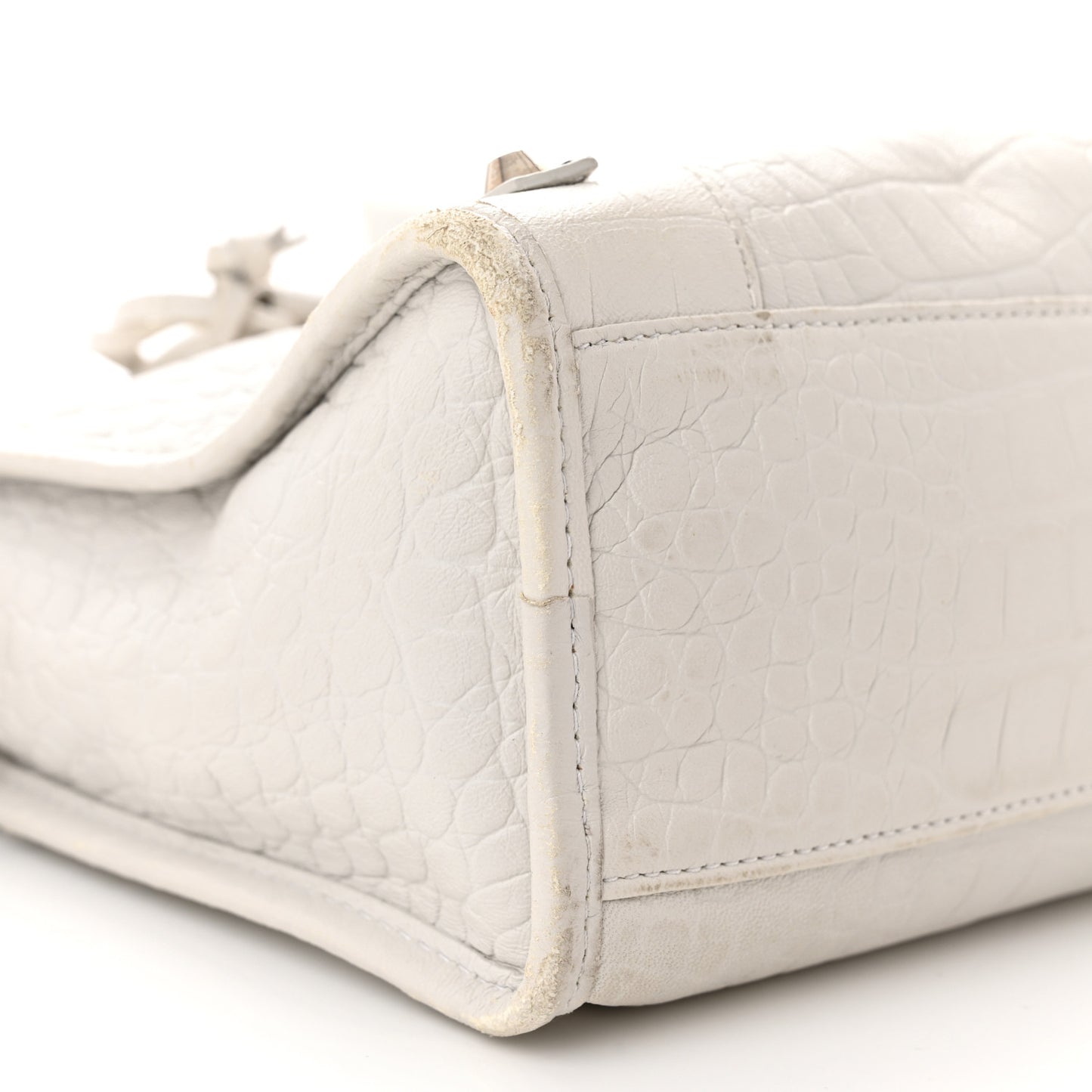 Matte Supple Lambskin Crocodile Embossed Classic Silver Hardware S City White