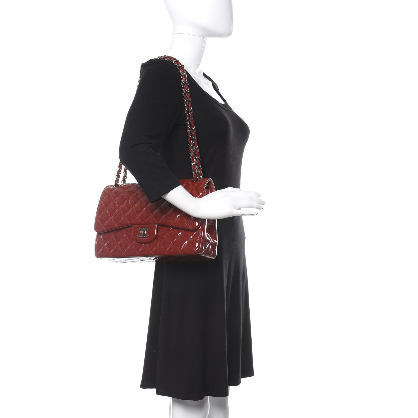 Patent Quilted Jumbo Double Flap Dark Red