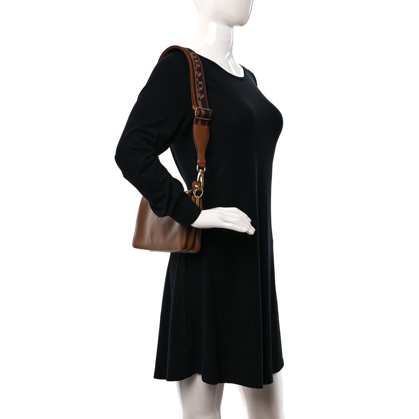 Vitello Daino Soft Mini Zippered Shoulder Bag Caramel