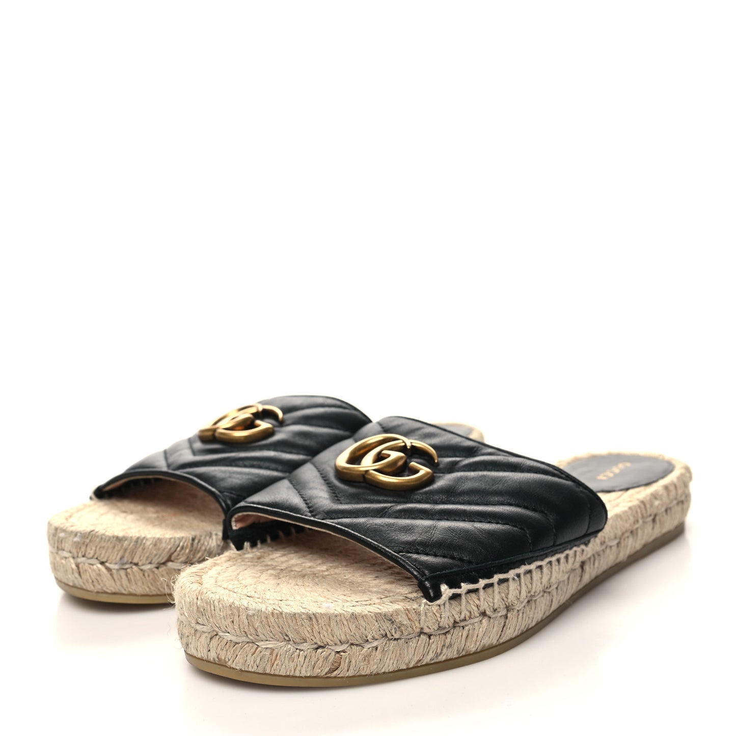 Nappa Matelasse GG Marmont Espadrille Slide Sandals 39.5 Black