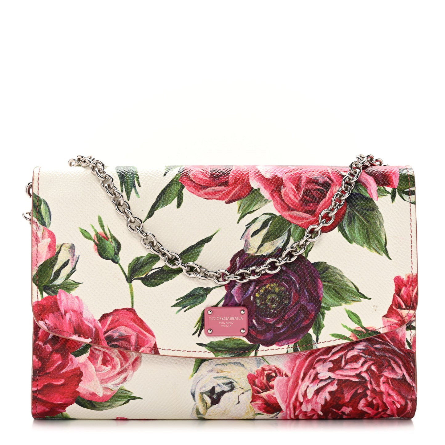 Dauphine Floral Print Wallet On Chain White Pink