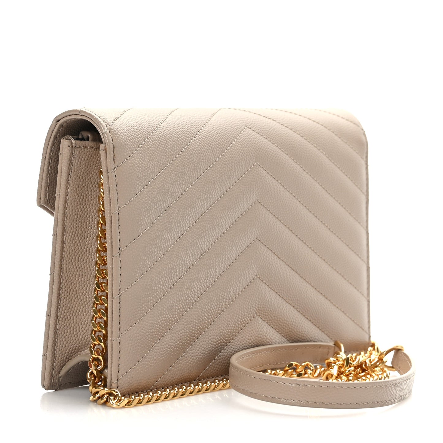 Grain De Poudre Matelasse Chevron Monogram Envelope Chain Wallet Dark Beige