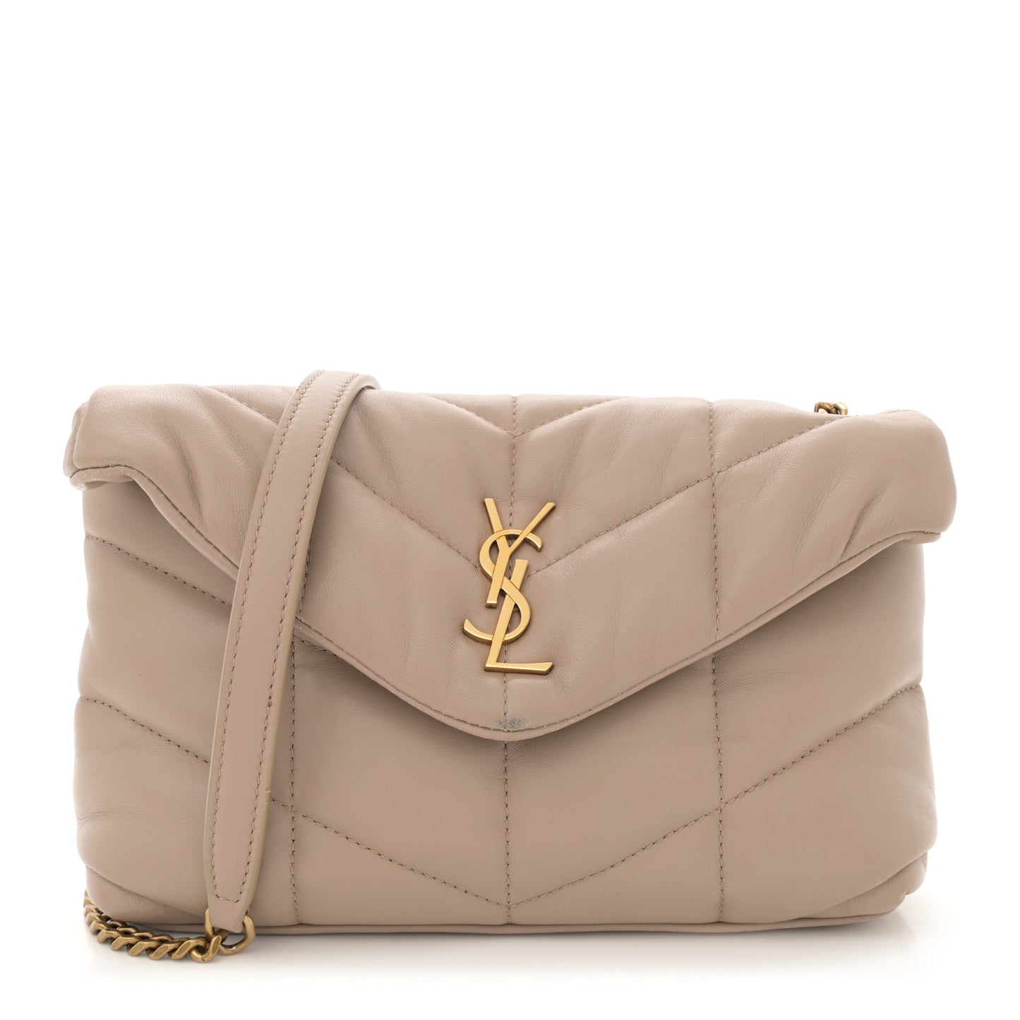 Lambskin Quilted Toy Loulou Puffer Monogram Chain Satchel Dark Beige