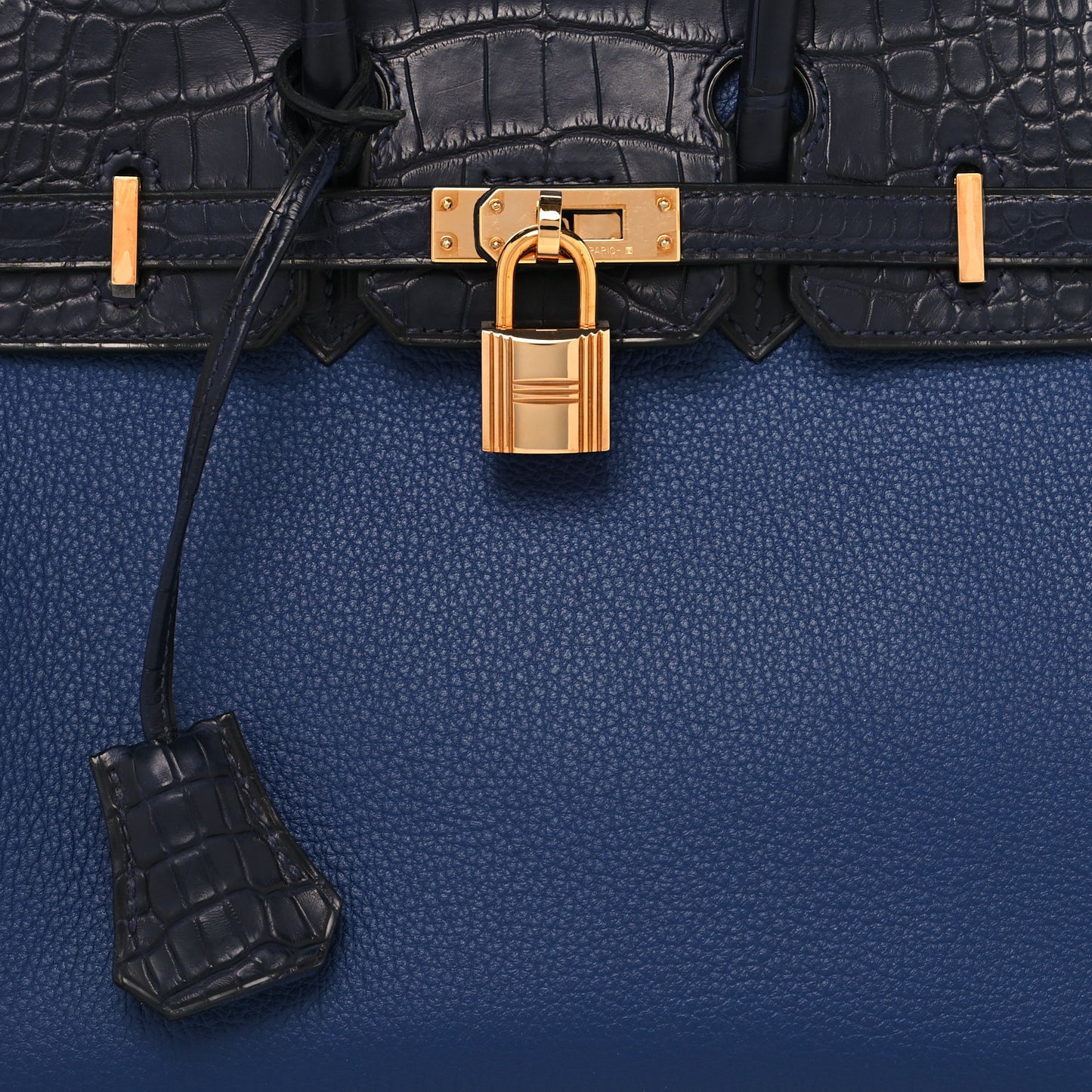 Taurillon Novillo Matte Alligator Birkin Touch 25 Bleu Saphir Marine