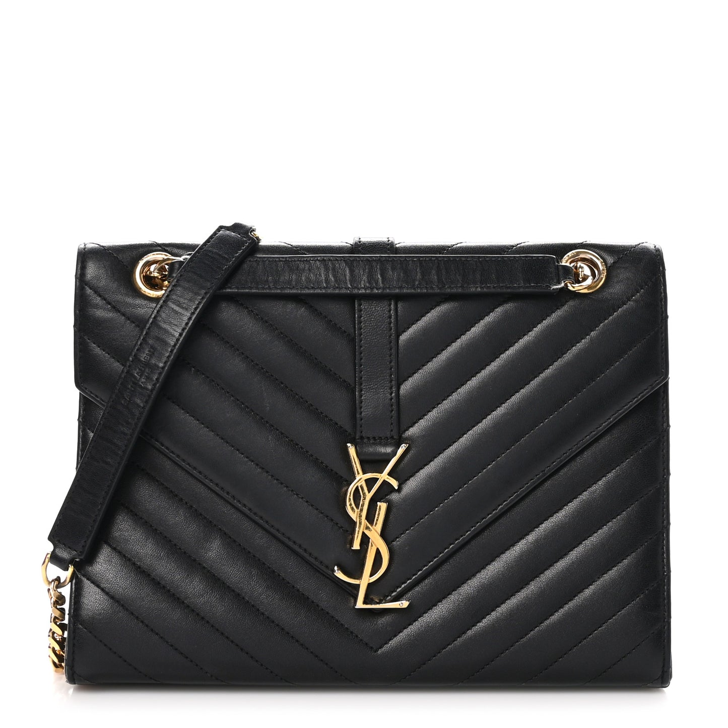 Calfskin Matelasse Chevron Medium Monogram Satchel Black