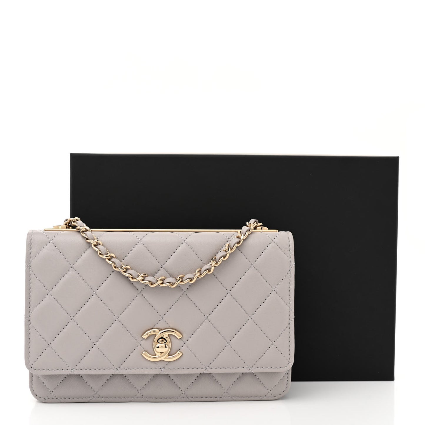 Lambskin Quilted Trendy CC Wallet On Chain WOC Grey