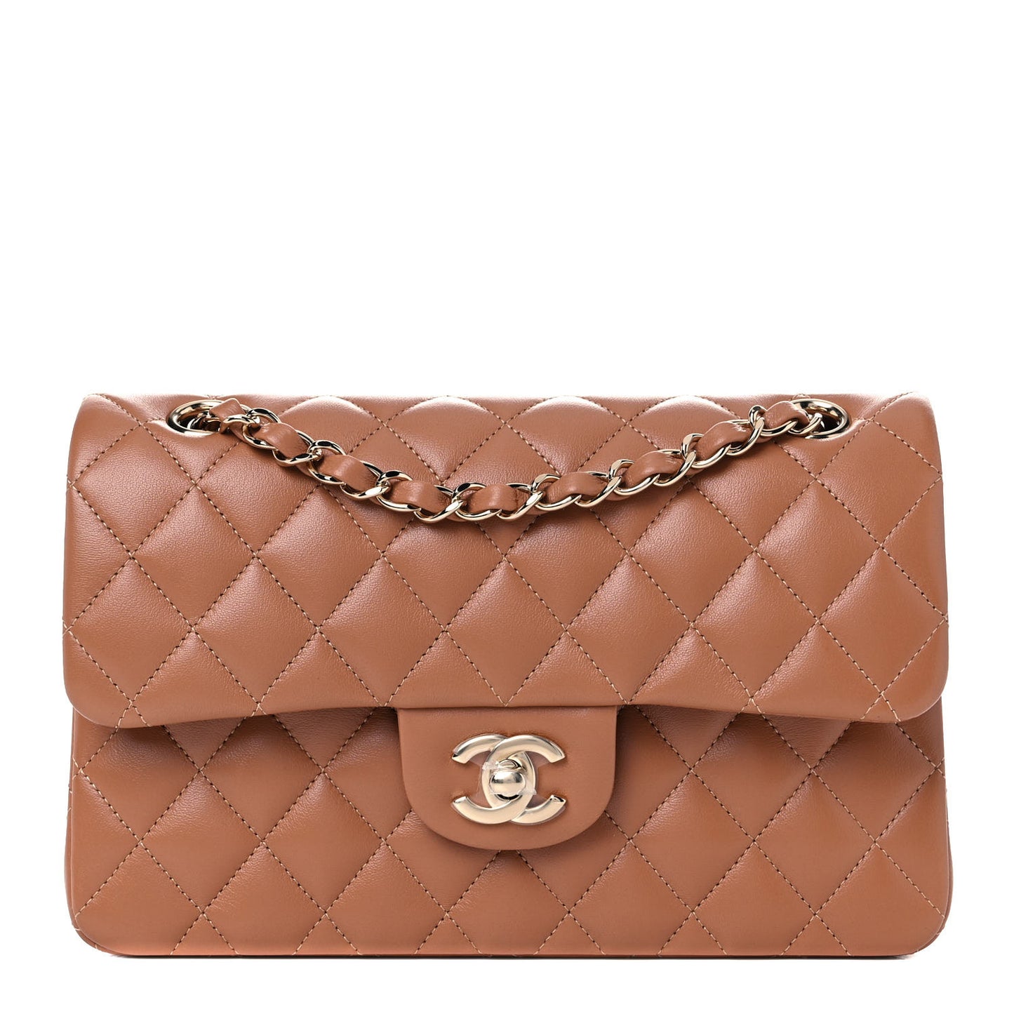 Lambskin Quilted Small Double Flap Brown