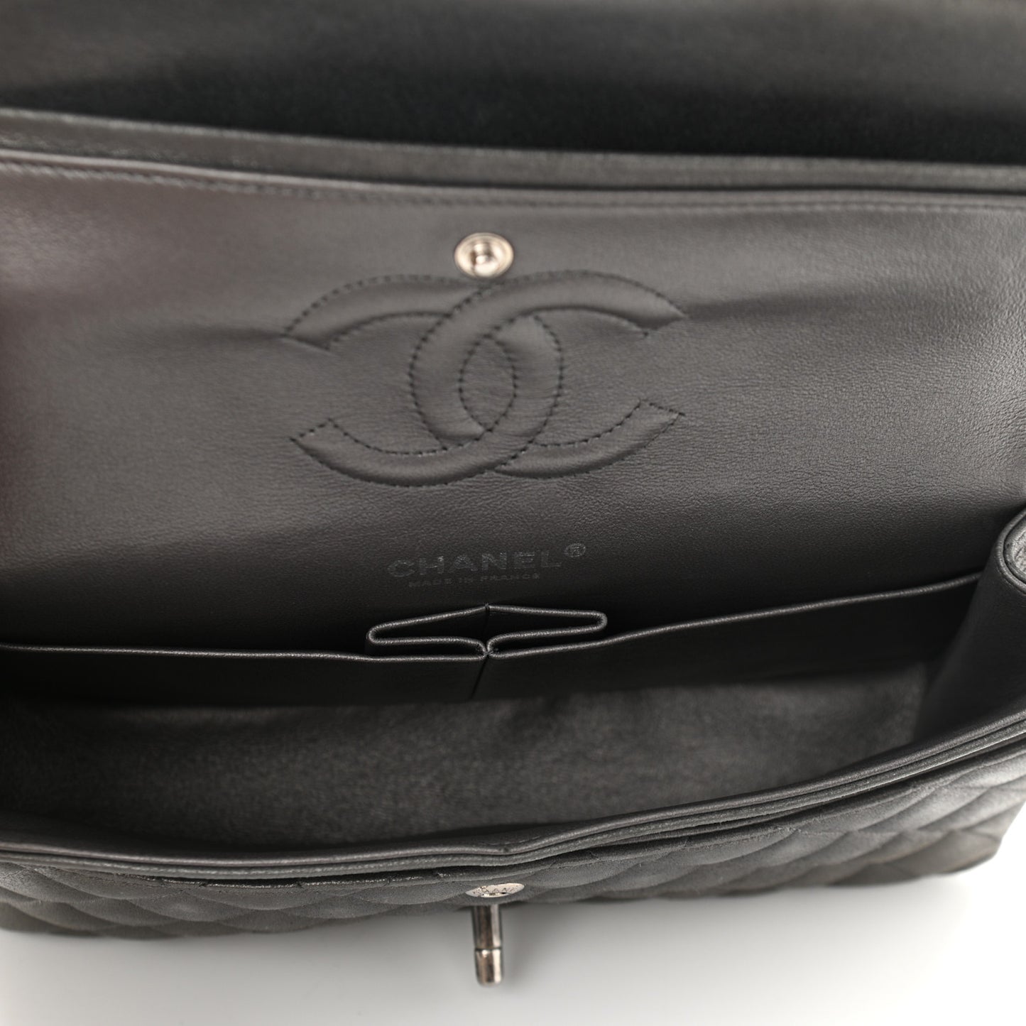 Metallic Lambskin Quilted Medium Double Flap Pewter