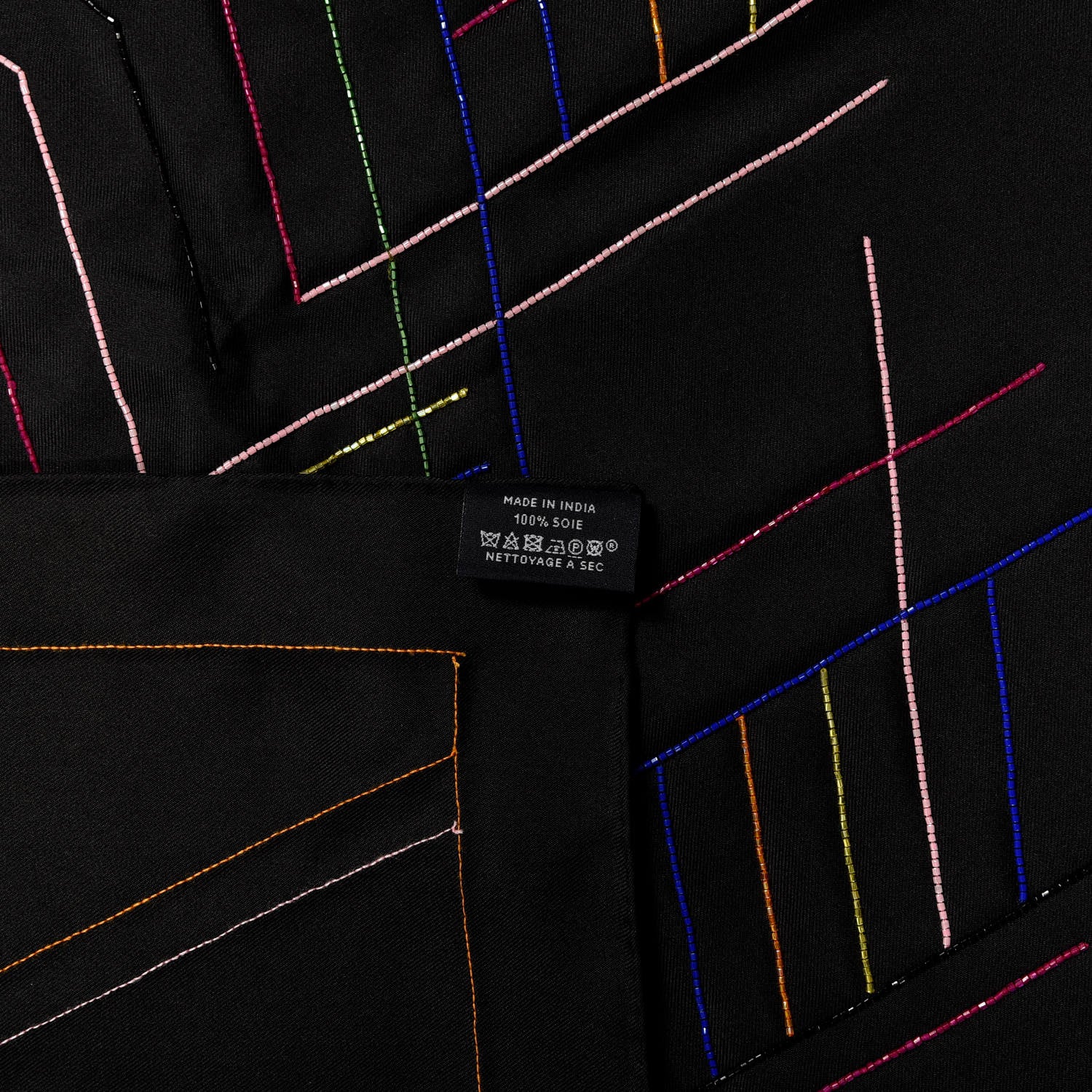 Hermes Silk Embroidered Giant Pique Sellier Perle Scarf 140 Black Multicolor 3 of 3