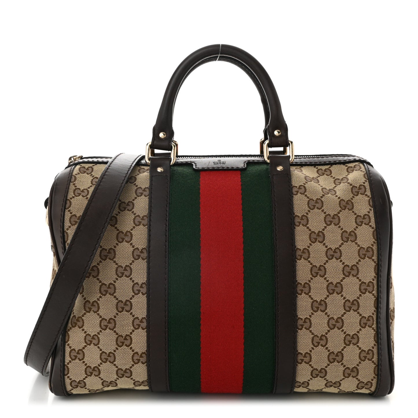 Monogram Selleria Calfskin Vintage Web Medium Boston Beige Ebony Cocoa