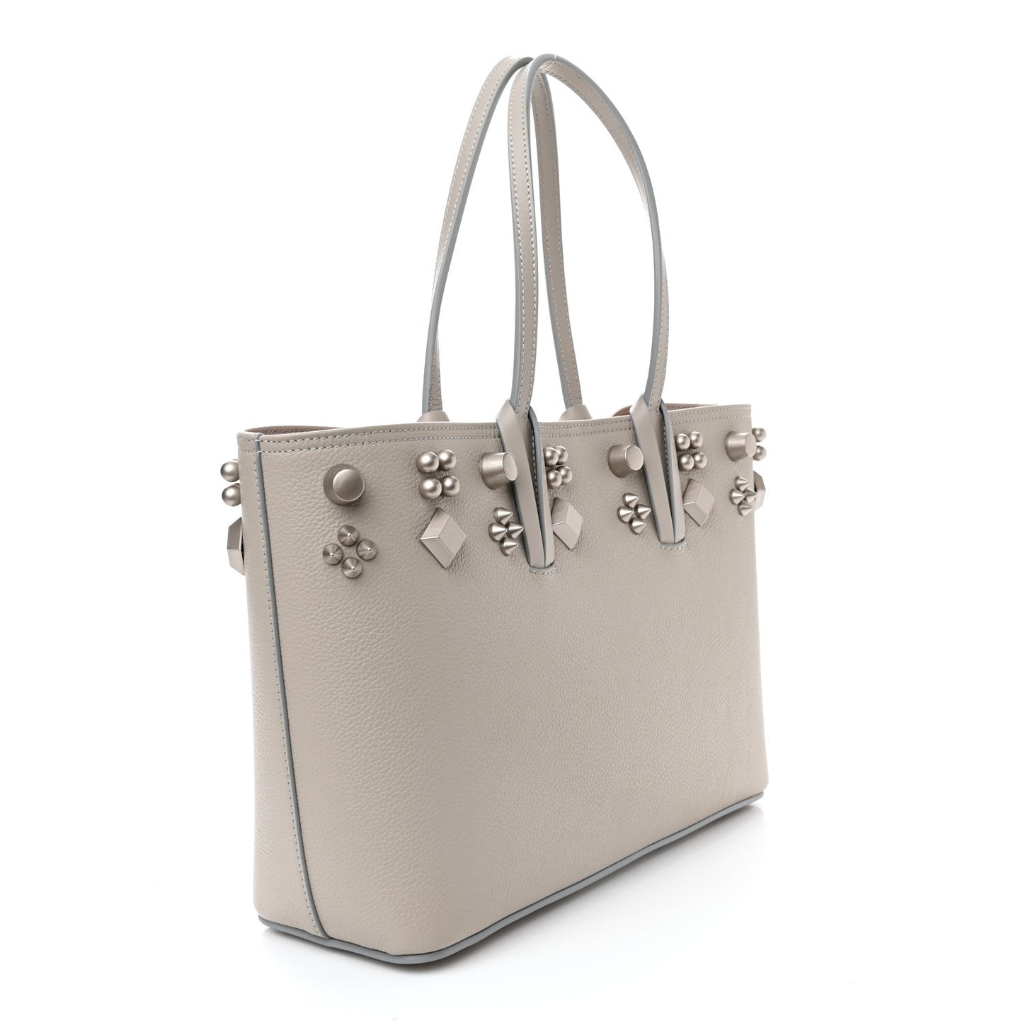Calfskin Spikes Small East West Cabata Tote Light Grey