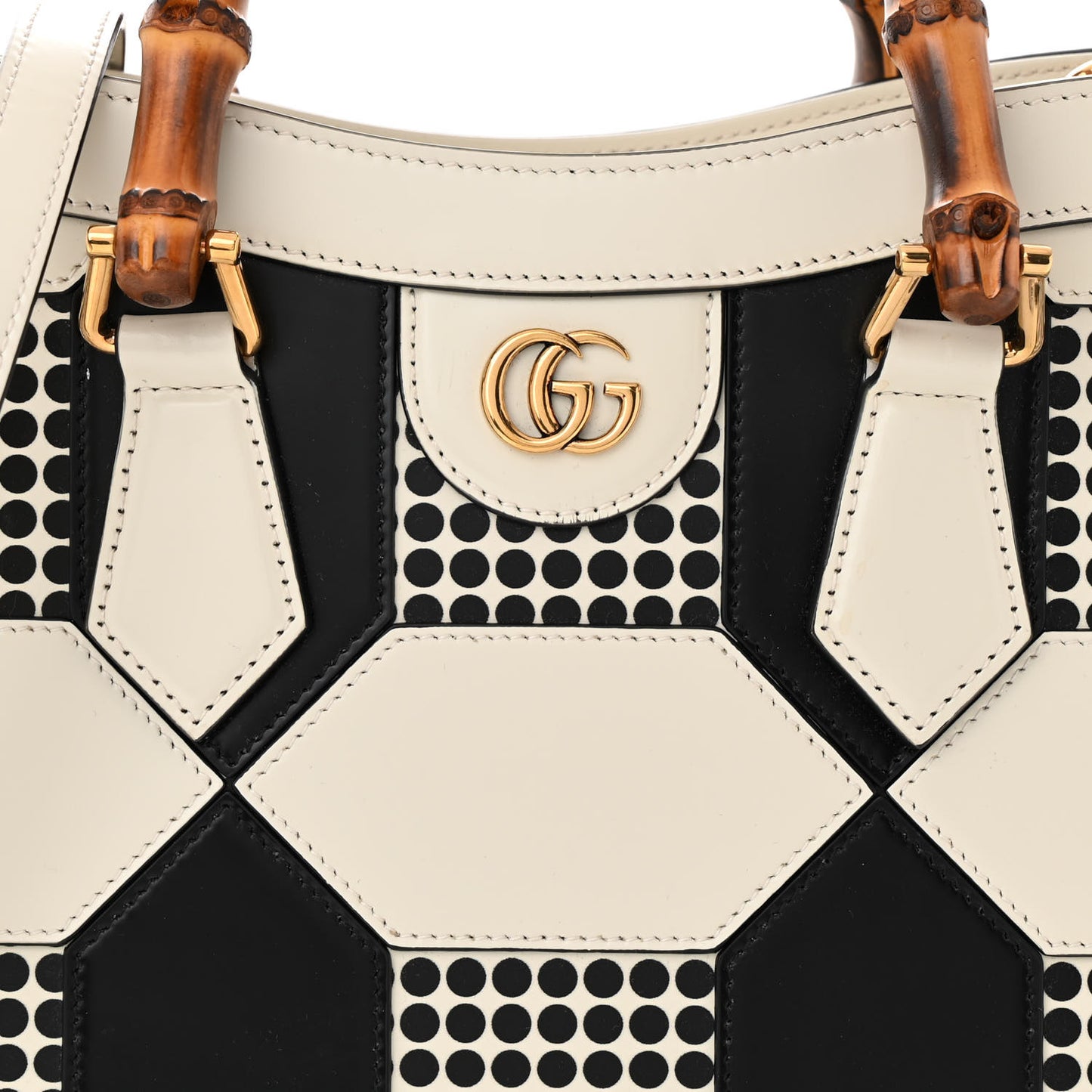 Calfskin Geometric Inlay Small Diana Tote Bag White Black