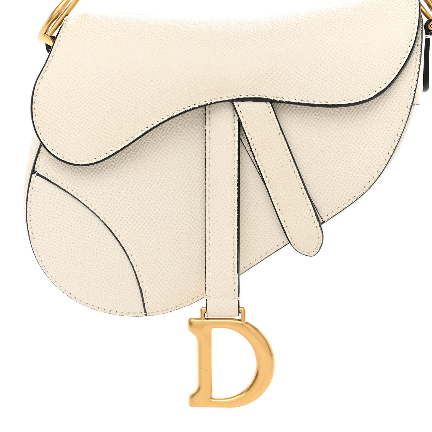 Grained Calfskin Mini Saddle Bag White