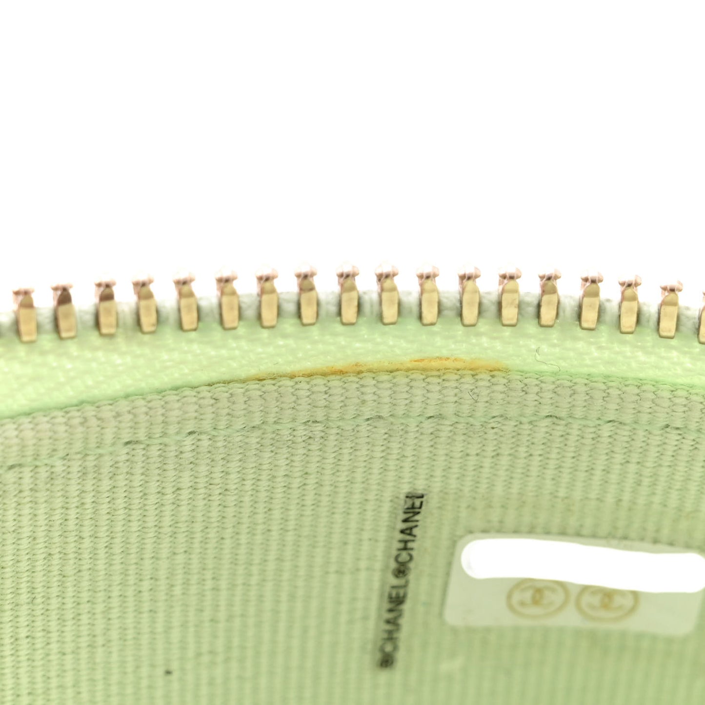 Caviar Quilted Small Handle With Care Vanity Case With Chain Light Green