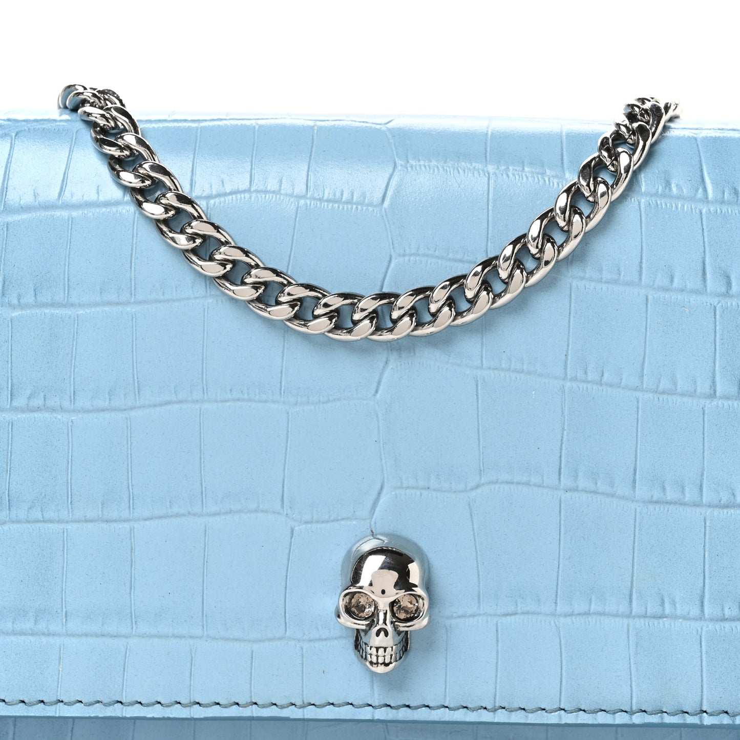 Calfskin Crocodile Embossed Skull Mini Crossbody Bag Blue