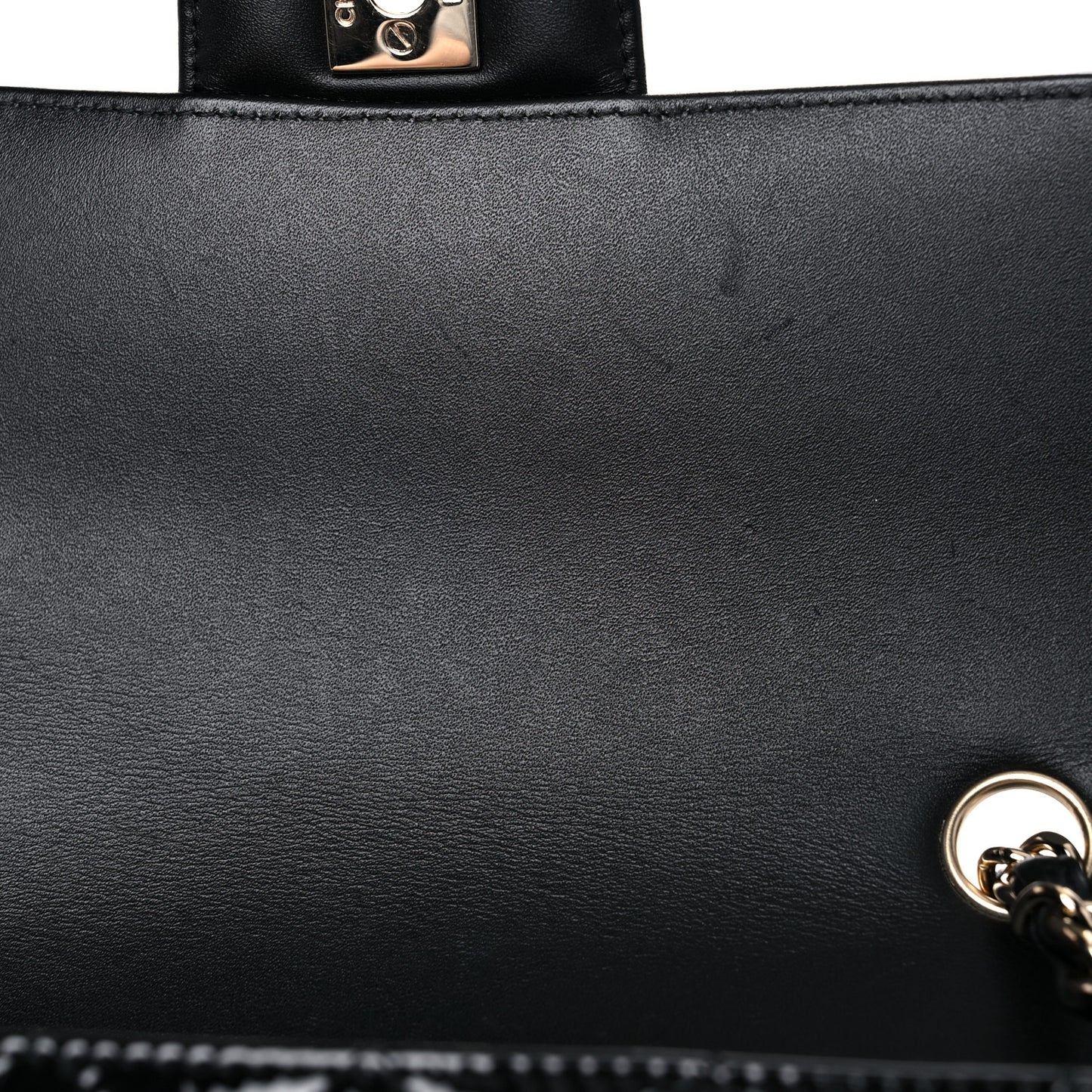 Patent Calfskin Quilted Mini Rectangular Flap Black