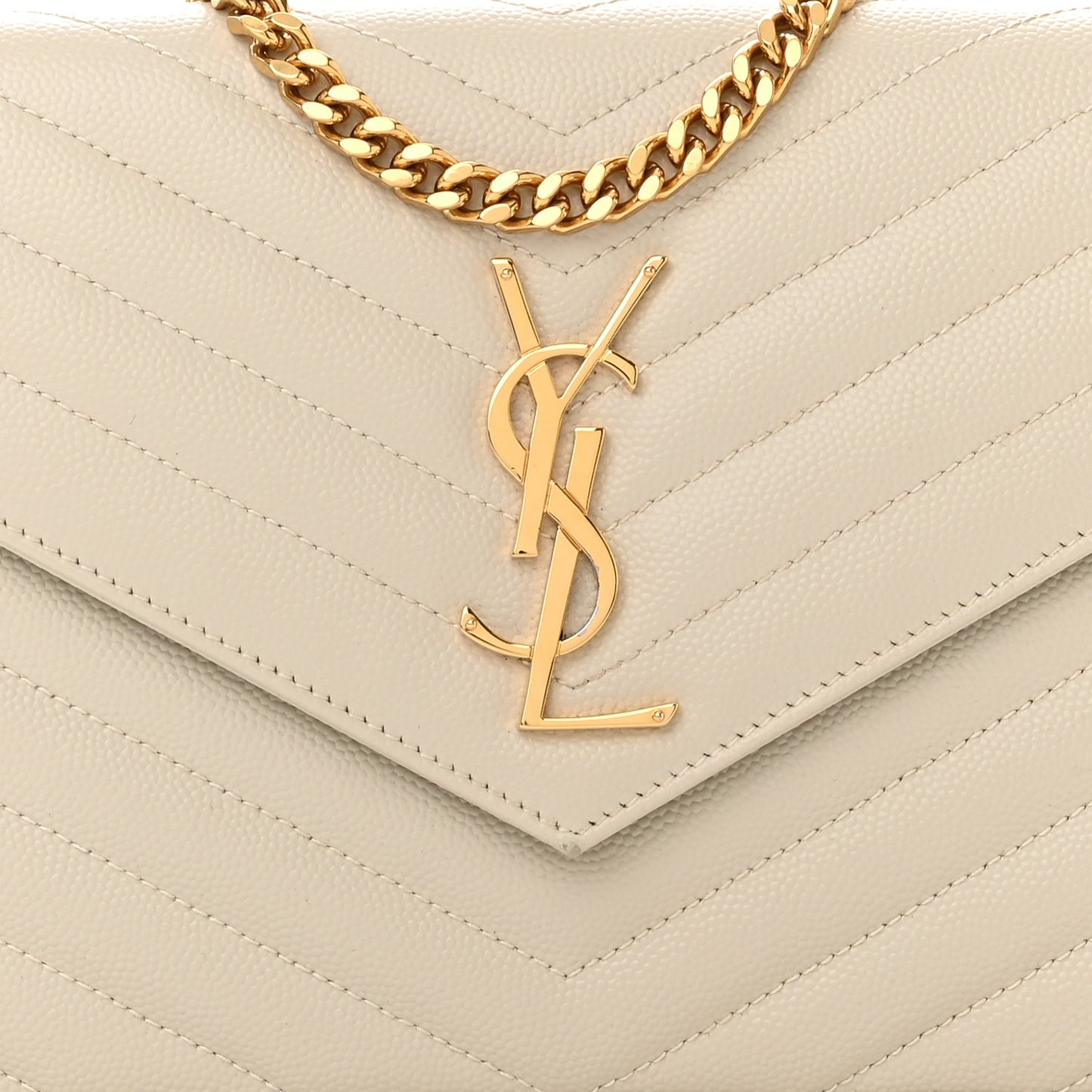 Grain De Poudre Matelasse Chevron Monogram Chain Wallet Crema Soft