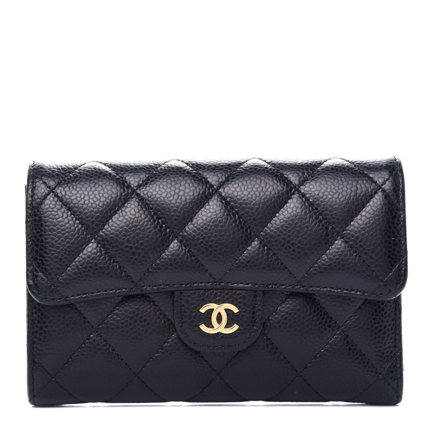 Caviar Quilted Medium Flap Wallet Black